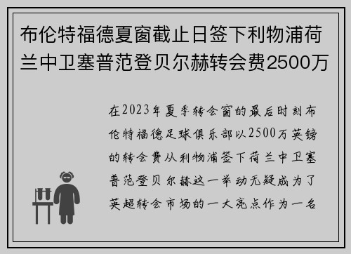 布伦特福德夏窗截止日签下利物浦荷兰中卫塞普范登贝尔赫转会费2500万英镑 布伦特福德夏窗截止日签下利物浦荷兰中卫塞普范登贝尔赫转会费2500万英镑